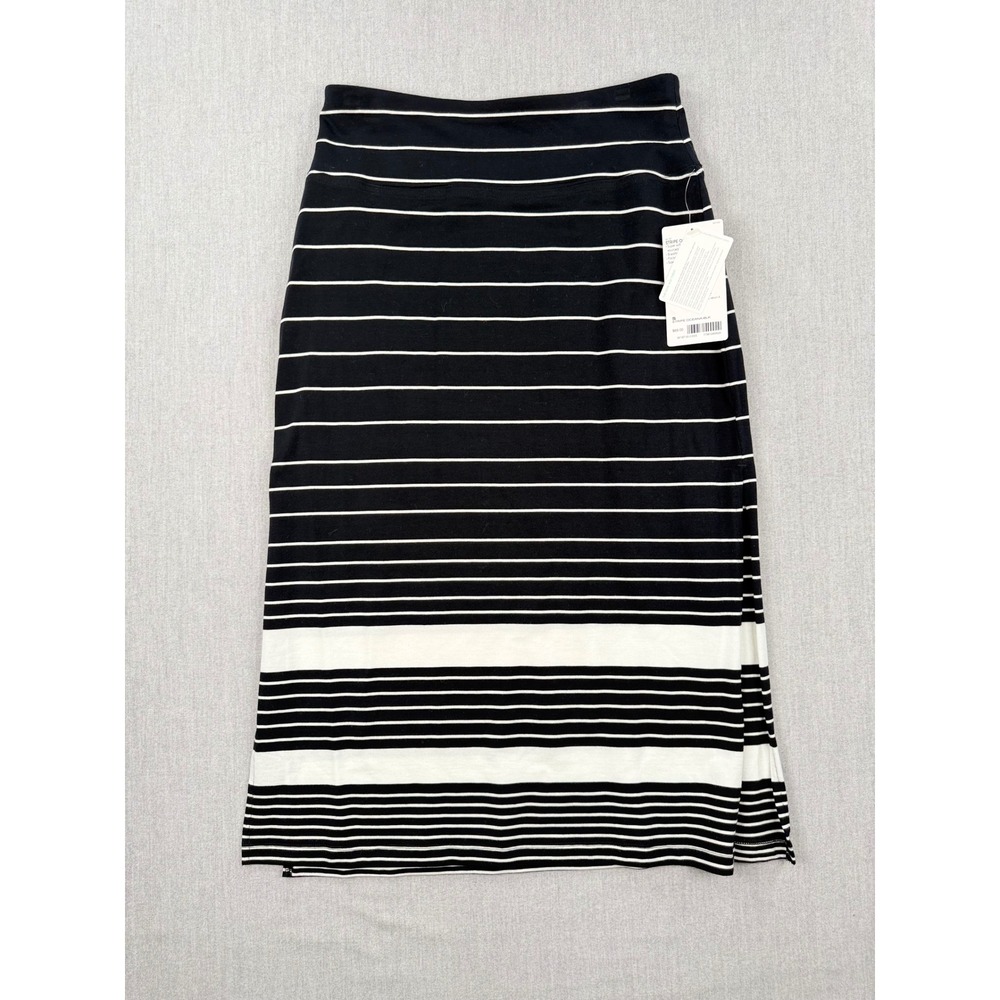 Athleta Stripe Oceana‎ Midi Skirt Black White Tencel Side Slit 591357 Size S